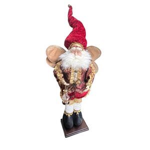 Vintage Mark Roberts Style Christmas Fairy Santa Lantern Figure Burgundy Gold Wi